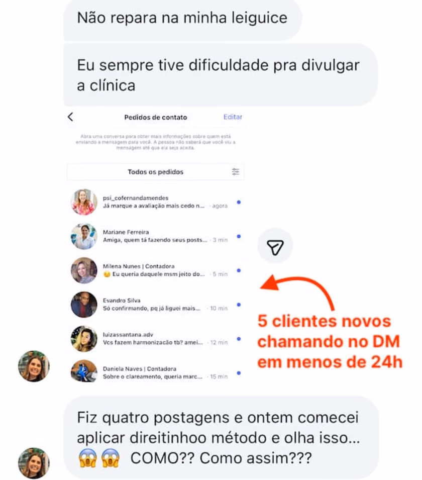 5 clientes novos no direct em menos de 24h